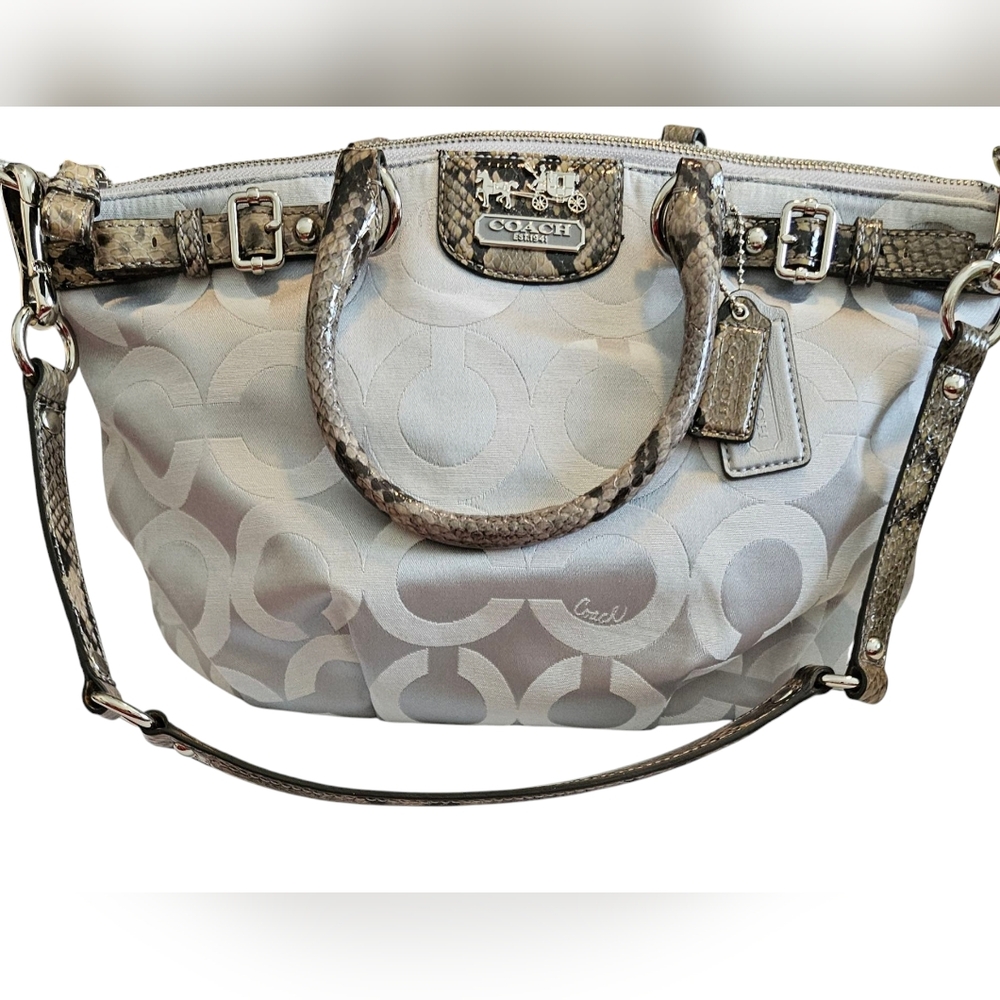 Coach Madison Op Art Silver Gray Sateen Purse Satchel Tote VINTAGE Deadstock NEW